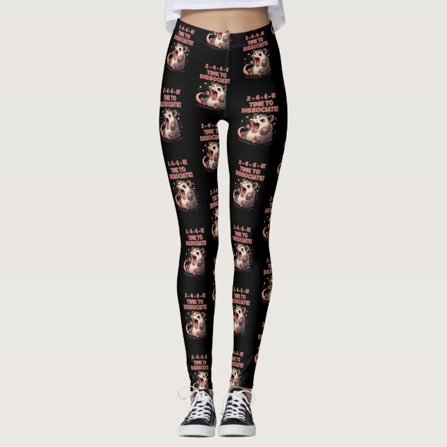 Cute Kawaii Possum Time to Dissociate Funny Design Leggings (Front)