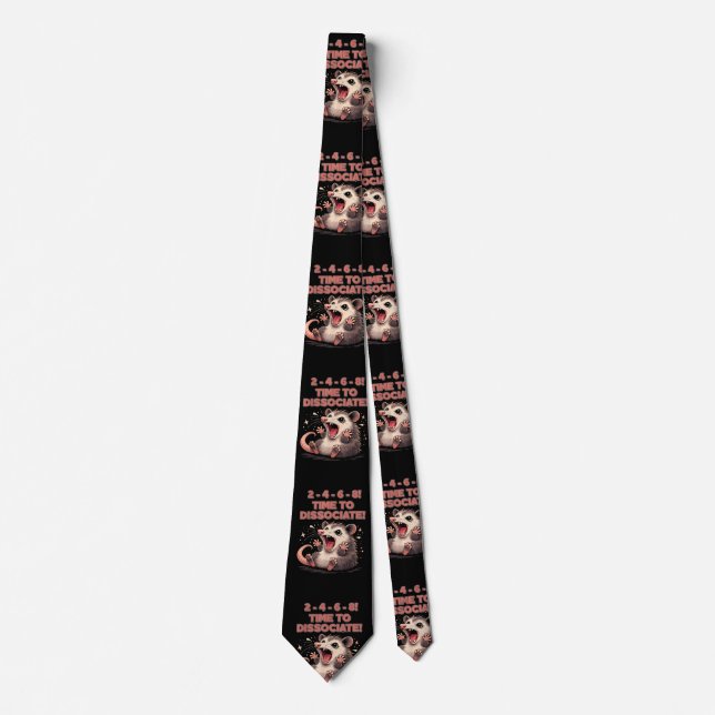 Cute Kawaii Possum Time to Dissociate Funny Design Tie (Front)