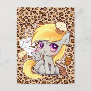 Cute kawaii postman pony on leopard print postcard