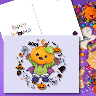 Cute Kawaii Pumpkin Character Halloween Holiday Postcard