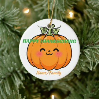 Cute Kawaii Pumpkin Face - Thanksgiving Ceramic Ornament