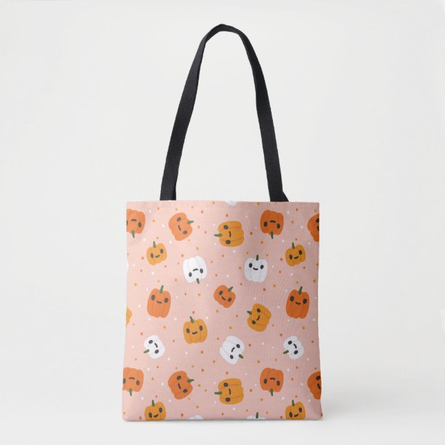 Cute Kawaii Pumpkin Faces Pattern Tote Bag (Front)