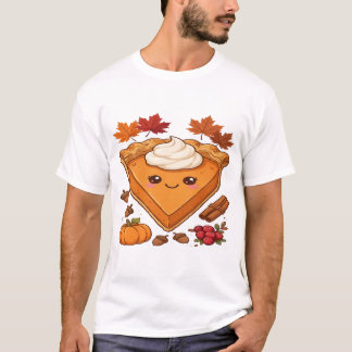Cute Kawaii Pumpkin Pie Slice with Whipped Cream T-Shirt
