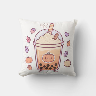 Cute Kawaii Pumpkin Spice Boba Throw Pillow