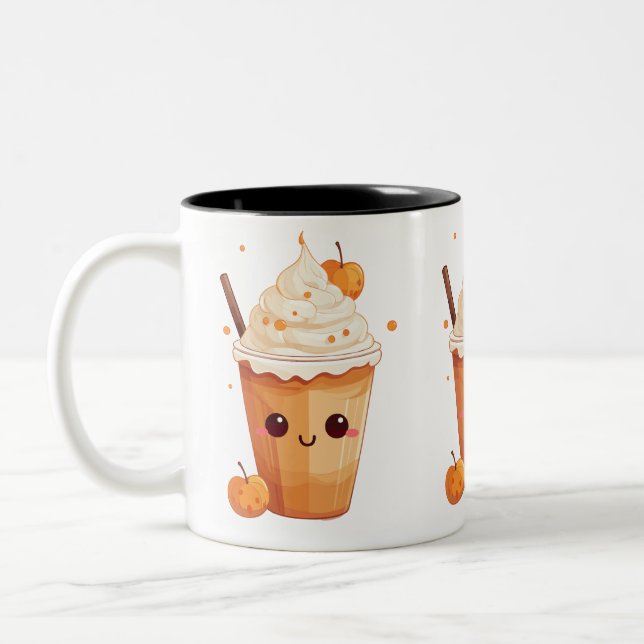 cute kawaii pumpkin spice latte fall lover Two-Tone coffee mug (Left)