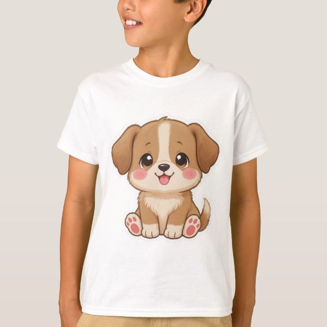 Cute Kawaii Puppy Character Design T-Shirt (Front)