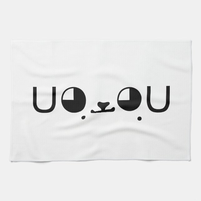 Cute Kawaii Puppy Dog Japanese Kaomoji Emoticon Tea Towel (Horizontal)