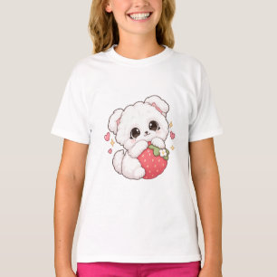 Cute Kawaii puppy hugging strawberry T-Shirt