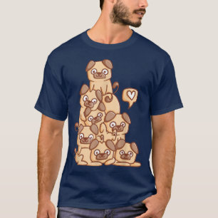 Cute Kawaii Puppy Pug Dog Pile Chibi Women Girls T-Shirt