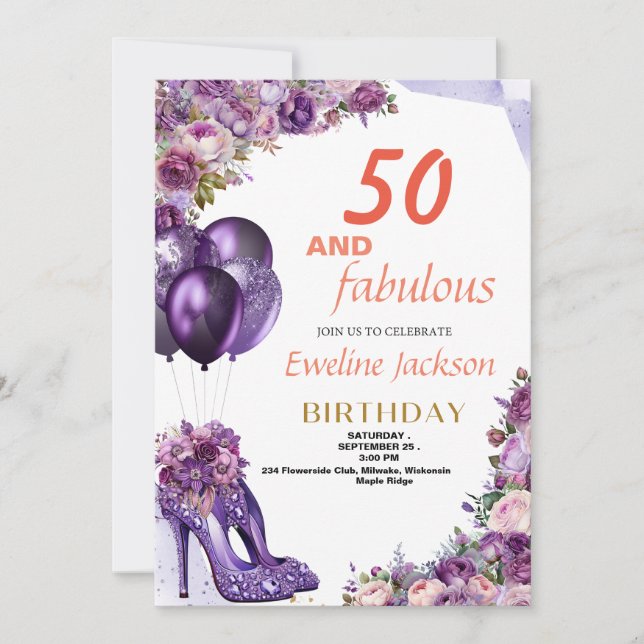 Cute Kawaii Purple Birthday Invitation (Front)