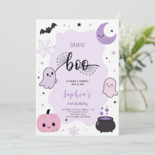 Cute Kawaii Purple Halloween Birthday Party Invitation