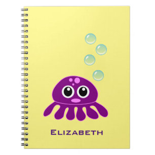 Cute Kawaii Purple Jellyfish with Blue Bubbles Notebook