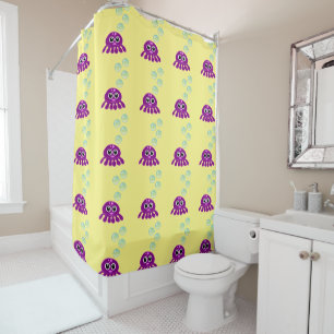 Cute Kawaii Purple Jellyfish with Blue Bubbles Shower Curtain