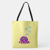 Cute Kawaii Purple Jellyfish with Blue Bubbles