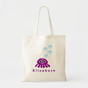 Cute Kawaii Purple Jellyfish with Blue Bubbles Tote Bag