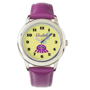 Cute Kawaii Purple Jellyfish with Blue Bubbles Watch