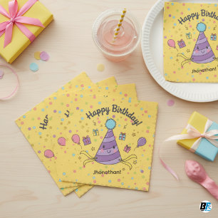 Cute Kawaii Purple Party Hat Kid's Birthday Napkin