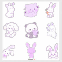 Cute Kawaii Purple Pastel Bunny Panda Sticker Pack