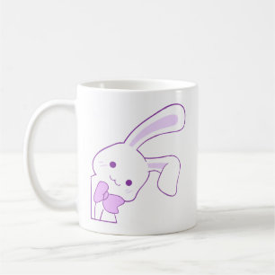 Cute Kawaii Purple Peeking Bunny Ribbon Coffee Mug