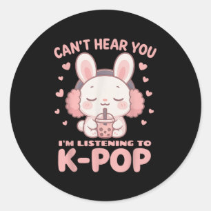 Cute Kawaii Rabbit Boba Can't Hear You I'm Listeni Classic Round Sticker