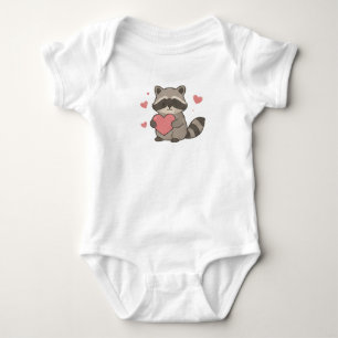 Cute Kawaii Racoon Holding Heart Forest Wildlife  Baby Bodysuit