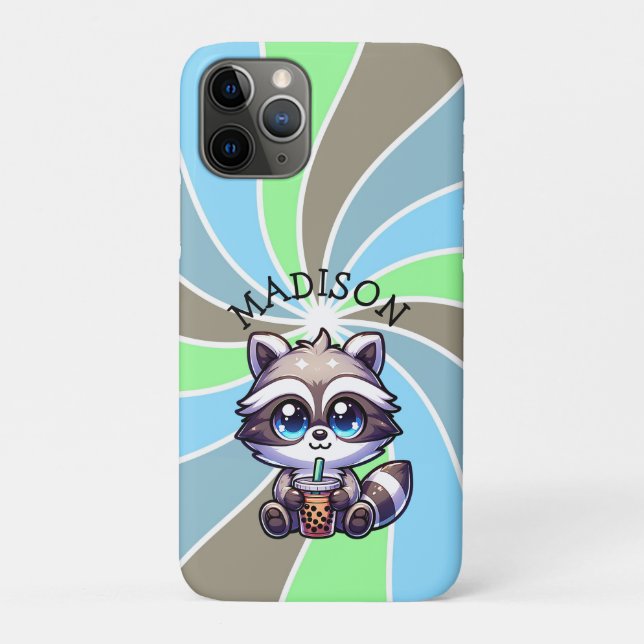 Cute Kawaii Racoon with Bubble Tea Personalised Case-Mate iPhone Case (Back)