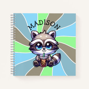 Cute Kawaii Racoon with Bubble Tea Personalised Notebook