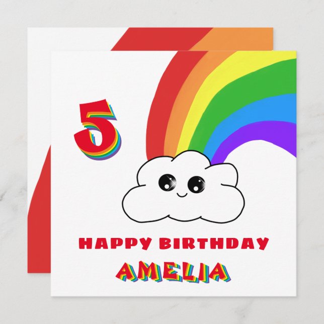 Cute Kawaii Rainbow Cloud Kids Happy Birthday Card (Front/Back)