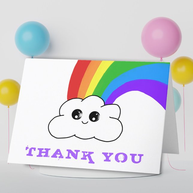 Cute Kawaii Rainbow Cloud Kids Thank you Card (Creator Uploaded)