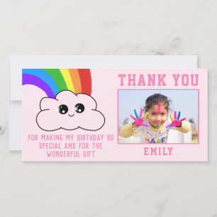Cute Kawaii Rainbow Cloud Thank you Birthday Card