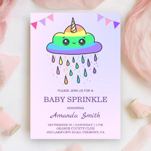 Cute Kawaii Rainbow Cloud Unicorn Baby Sprinkle Invitation