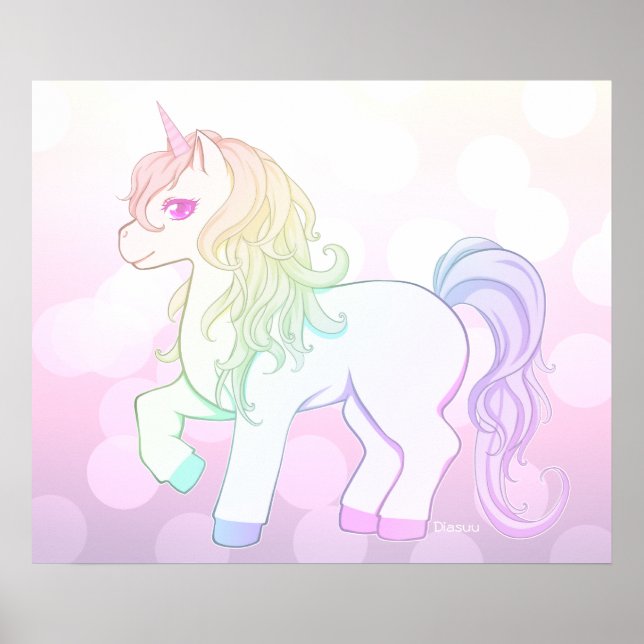 Cute kawaii rainbow coloured unicorn pony poster (Front)