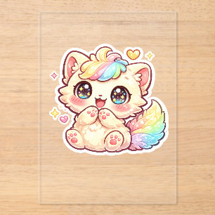 Cute Kawaii Rainbow Kitten Pastel Fluffy Cat Stick Acrylic Invitations