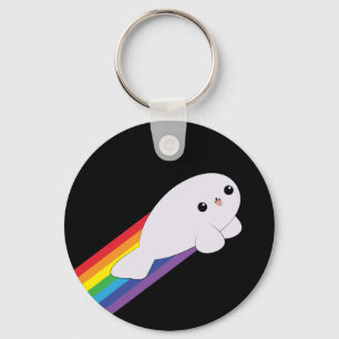 Cute Kawaii Rainbow Rocket Baby Seal Keychain