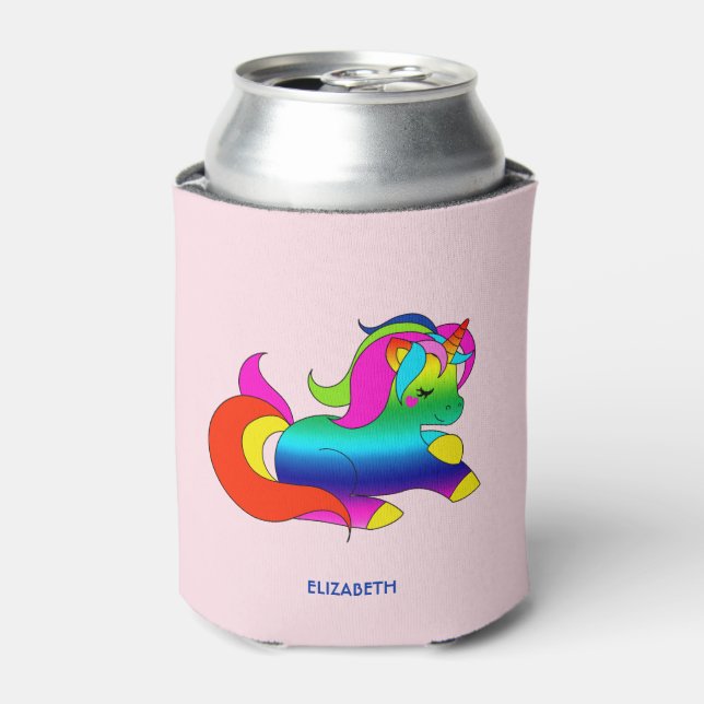 Cute Kawaii Rainbow Unicorn Cartoon Style Can Cooler (Can Front)