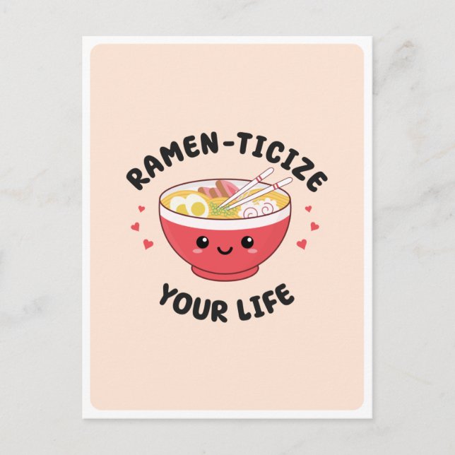 Cute Kawaii Ramen Asian Food Pun Romantic Love  Postcard (Front)