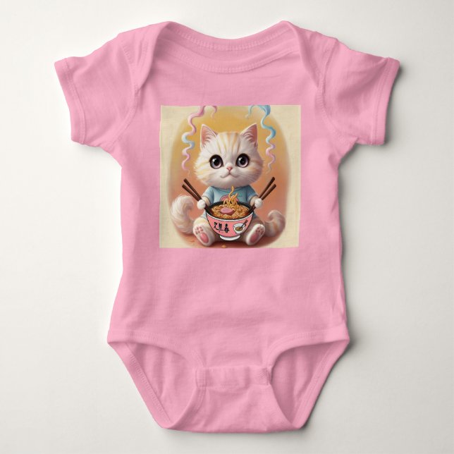 Cute Kawaii Ramen Cat Baby Bodysuit – Adorable Noo (Front)