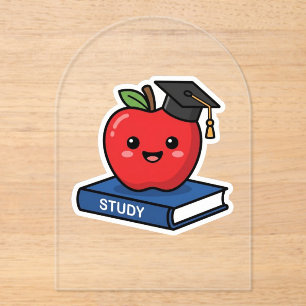 Cute Kawaii Red Apple Wearing Graduation Cap Smart Acrylic Invitations