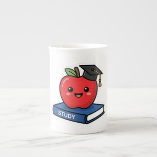 Cute Kawaii Red Apple Wearing Graduation Cap Smart Bone China Mug