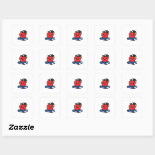 Cute Kawaii Red Apple Wearing Graduation Cap Smart Square Sticker