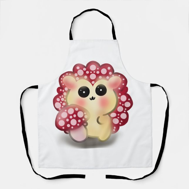 Cute Kawaii Red Mushroom Hedgehog Toadstool Art Apron (Front)