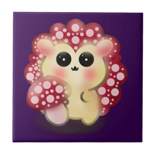 Cute Kawaii Red Mushroom Hedgehog Toadstool Art Ceramic Tile