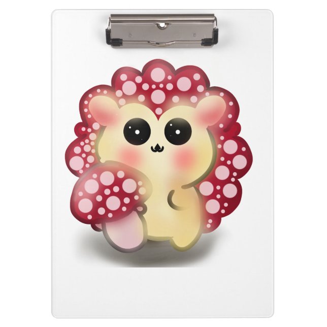 Cute Kawaii Red Mushroom Hedgehog Toadstool Art Clipboard (Front)