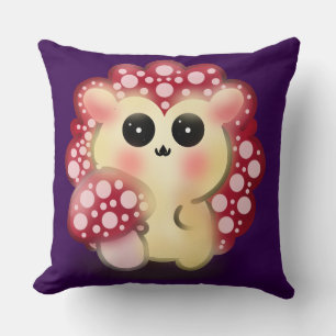 Cute Kawaii Red Mushroom Hedgehog Toadstool Art Cushion