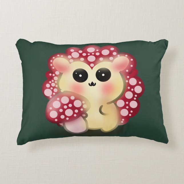 Cute Kawaii Red Mushroom Hedgehog Toadstool Art Decorative Cushion (Front)