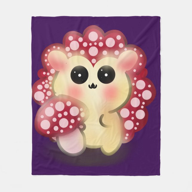 Cute Kawaii Red Mushroom Hedgehog Toadstool Art Fleece Blanket (Front)