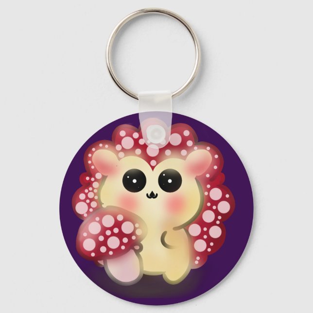 Cute Kawaii Red Mushroom Hedgehog Toadstool Art Key Ring (Front)