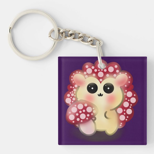 Cute Kawaii Red Mushroom Hedgehog Toadstool Art Key Ring (Front)