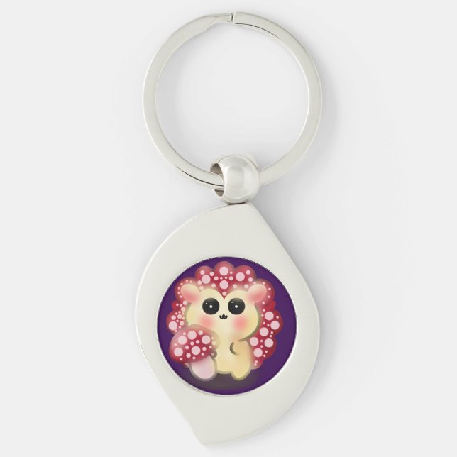 Cute Kawaii Red Mushroom Hedgehog Toadstool Art Key Ring (Front)