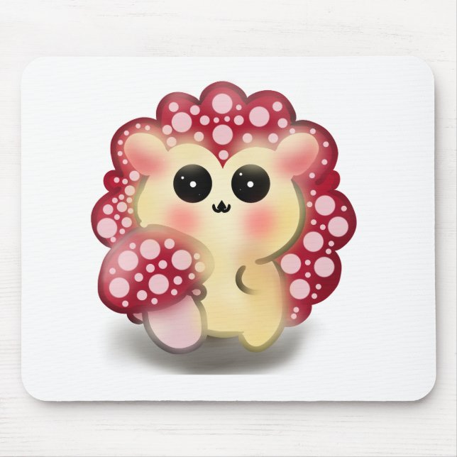 Cute Kawaii Red Mushroom Hedgehog Toadstool Art Mouse Pad (Front)